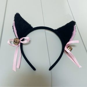 Cute kitty ear headband with pink bows and jingle bells